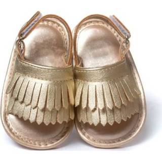 👉 Gouden stoffen active Casual mode PU-babysandalen met franjes, maat: 12cm / 83g (gouden onderkant)