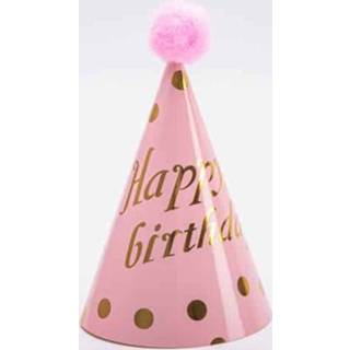 👉 Hoed roze papieren groot active 10 STKS Harige Bal Verjaardag Kroon Verjaardagstaart Feestdecoratie (Roze Gelukkig)