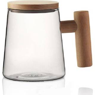 👉 Theekopje borosilicaatglas houten active Dikke hittebestendige theekop van hoog met handvat, capaciteit: 300 ml, specificatie: 6B