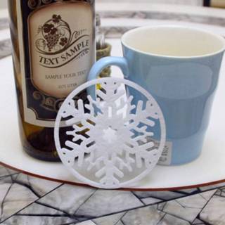 👉 Schotel wit stof 10 stuks Merry Christmas decoraties sneeuwvlokken Cup pad niet-geweven diner partij lade koffie pads (wit)