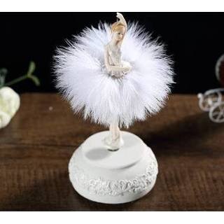 👉 Ballerina's wit active Elegante verfijnde ballerina dans carrousel muziekdoos Barbie veren (wit)