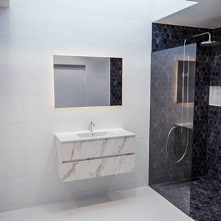 👉 Badmeubel marmer melamine mat MONDIAZ VICA 120cm carrara 4 lades wastafel moon rechts met 1 kraangat PC75341611 6011444115131