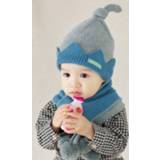 👉 Muts grijs blauw active baby's MZ9964 2 in 1 kroonpatroon herfst en winter Warmte verdikking wollen babymuts + sjaalset (grijs blauw)