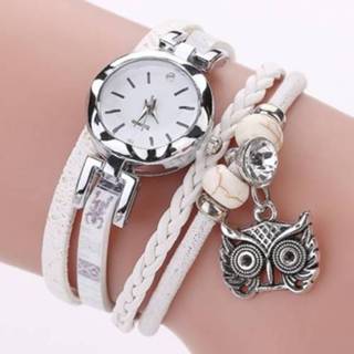 👉 Hanger wit active vrouwen 2 stuks dames kleine wijzerplaat cirkel uil armband horloge (wit)