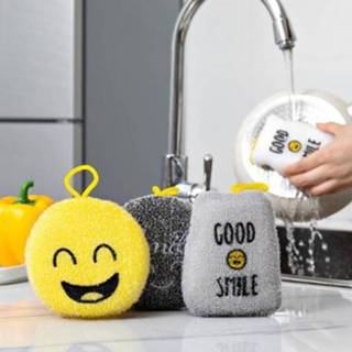 👉 Spons active 4 stks / set cartoon smiley afwassen veeg keuken dubbelzijdig schuursponsje, stijl: acupunctuur wrijven
