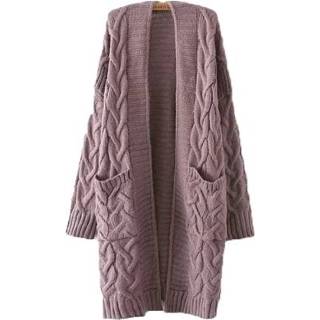 👉 Gebreide trui paars active vrouwen Dames winter ronde hals lange mouw halflange jas (kleur: maat: one size)