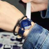 👉 Quartz horloge paars kristal leer active vrouwen Edelsteen gesneden geometrie mode voor dames (paars)