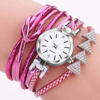 👉 Kerstboom rood PU rose active vrouwen 2 stuks dames driehoek vorm riem quartz horloge armband (rose rood)