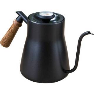 👉 Handvat houten active 304 Roestvrijstalen Koffie Hand Pot Koffiepot Teflon Lange Mond Slanke Pot, Stijl: Met Thermometer