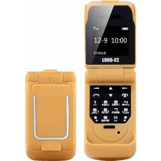 👉 Mobiele telefoon goud active LONG-CZ J9 Mini Flip Style telefoon, 0,66 inch, 18 toetsen, ondersteuning voor Bluetooth, FM, SOS, anti-verloren, magisch geluid, automatisch beantwoorden, GSM, enkele SIM (goud)