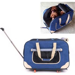 👉 Draagtas blauw active DODOPET Outdoor Portable Opvouwbaar Vier wielen Kat Hond Pet Draw Bar Box (blauw)