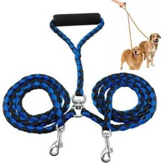 👉 Medium hondenriem blauw zwart active Dubbele hondenriemen Anti-kronkelende huisdierentrekkoord, maat: 1,4 m (blauw zwart)