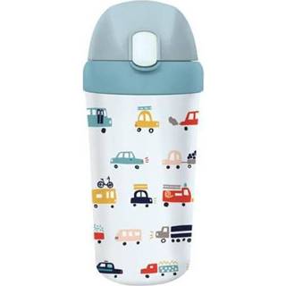 👉 Beker blauw kinderen PLA/plant bioloco met rietje voor 400ml - auto's 4260595852842