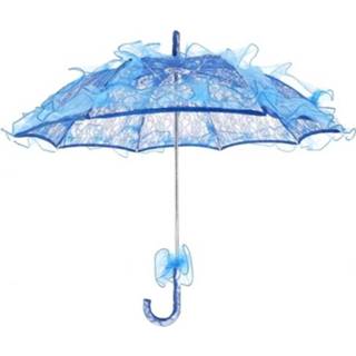 👉 Paraplu blauw active Bruiloftsfeesten Bruids Kant Katoenen Dansende Fotografie Prop (Blauw)