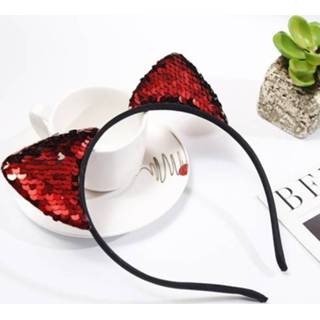 👉 Paillet rood active meisjes Glitter Flip Pailletten Kat Oor Meisje Haarband Hoofdband Haar Hoepel (Rood)