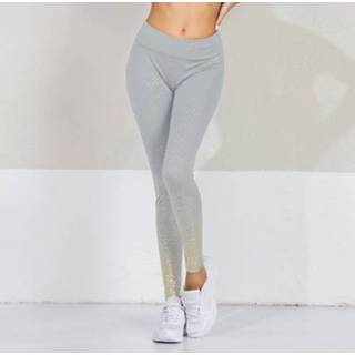 👉 Paillet grijs active Bronzing pailletten gradiënt hoge taille broek dieptepunt yoga-oefening (grijs)