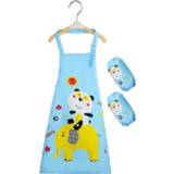 👉 Schort blauw active kinderen Cartoon Bear waterdichte wegwerp waskleren voor met oversleeve (blauw)