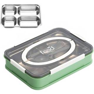 👉 Magnetron donkergroen active Creative Student Lunchbox Bento Box met bestek, Style: Four Grid (Matcha Green)