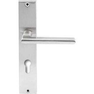 👉 Deurkruk rvs geborsteld Athene op rechthoekig langschild profielcilinder 72mm