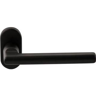 Deurkruk mat zwart RVS Athene op ovaal rozet 8717727146943
