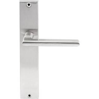 👉 Deurkruk rvs geborsteld Hardbrass Athene op rechthoekig langschild blind 8717727147438