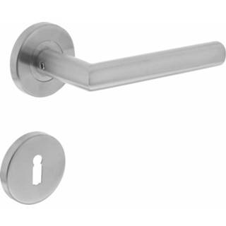 👉 Deurkruk RVS geborsteld Intersteel Recht Hoek 90° op rozet met 7mm nokken sleutelgat 8714186288924