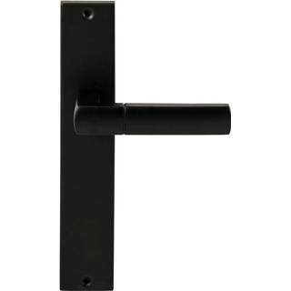 👉 Deurkruk mat zwart RVS Rhodos op rechthoekig langschild blind 8717727150889