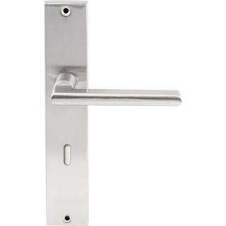 👉 Deurkruk rvs geborsteld Hardbrass Athene op rechthoekig langschild sleutel 72mm 8717727147735