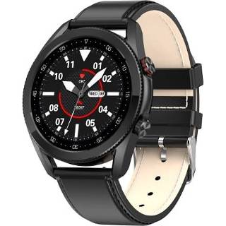 Smartwatch zwart bruin active L19 1,28 inch kleurenscherm smartwatch, IP68 waterdicht, lederen horlogeband, ondersteuning voor Bluetooth-oproep / hartslagbewaking bloeddrukbewaking bloedzuurstofbewaking slaapbewaking (bruin)