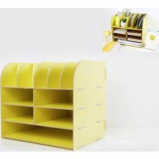 👉 Opbergdoos geel houten active voor kantoor Meerlagig kantoor-bestandsrek Desktop-archiefkast (geel)