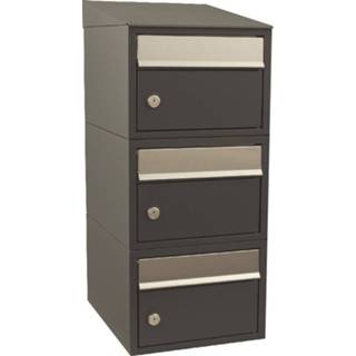 👉 Antraciet gepoedercoat staal Allux Brievenbusunit Brickset wand 3-hoog met dak - 8717727168969