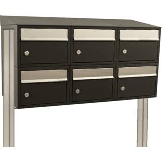 👉 Zwart gepoedercoat staal Allux Brievenbusunit Brickset met statief 3-breed 2-hoog dak - 8717727169133