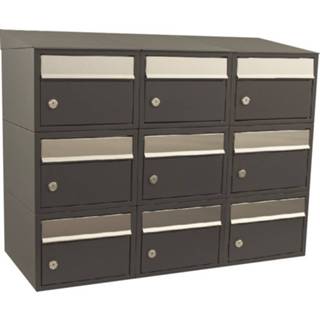 👉 Zwart gepoedercoat staal Allux Brievenbusunit Brickset 3-breed 3-hoog met dak - 8717727169164