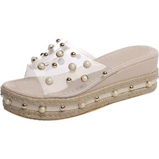 👉 Sleehakken transparante parel active sexy sleehak slipper, schoenmaat: 35 (abrikoos)