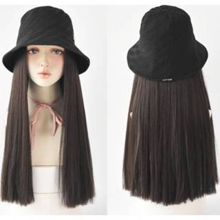 👉 Pruik zwarte zwart bruin active vrouwen Vrouw Lang haar Natuurlijk pluizige hoed steil (zwarte bruin)