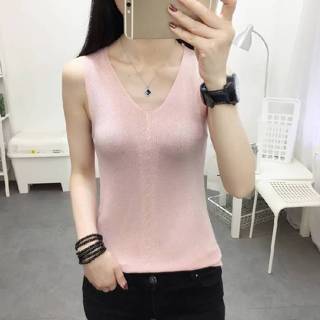 Vest roze zijde active IJs Gebreid Los Licht Zijden T-shirt Dieptop Overhemd (Kleur: Maat: Vrije Maat)