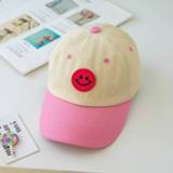👉 Zonnebrandcreme roze active baby's C0408 lente smiley patroon baby pet zonnebrandcrème schaduw honkbal hoed, maat: 48-52cm (roze)