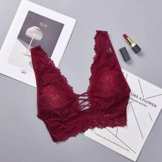 👉 Hemd rode active Sexy kanten hemdjes tanktop diepe V terug kruis draadvrij ondergoed lingerie beha (rode wijn)