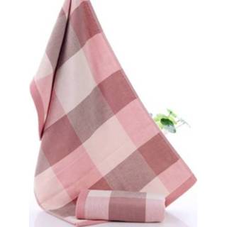👉 Badhanddoek roze active 32-strengs geruite van katoengaas (roze)