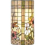 👉 Wandlamp groen IJzer glas Clayre & Eef Tiffany Uit De Flowerbed Serie - Groen, Ivory, Multi Colour Ijzer, 8717459245525