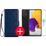 👉 Portemonnee leer blauw Samsung Galaxy A72 Hoesje - Book Case Wallet Midnight Blue/Blauw + Gratis Screenprotector 8720604574043