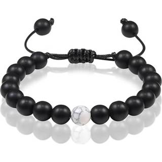👉 Kralenarmband zwart natuursteen One Size mannen Memphis Kralen armband verstelbaar Matte Agaat Howliet 8mm