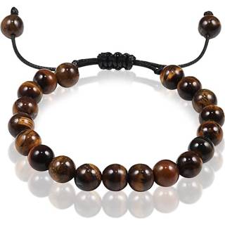 👉 Kralenarmband bruin natuursteen One Size mannen Verstelbare kralen armband Memphis Tijgeroog 8mm