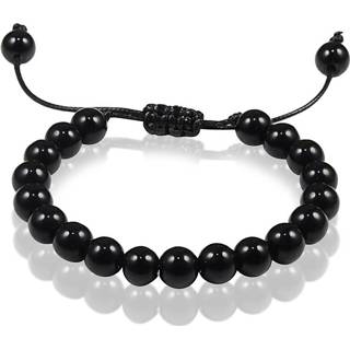 👉 Kralenarmband zwart natuursteen One Size mannen Verstelbare kralen armband Memphis Onyx 8mm