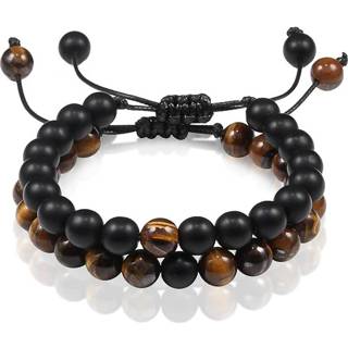 👉 Kralenarmband wit natuursteen One Size mannen Kralen armbanden set Verstelbaar Matte Agaat Tijgeroog