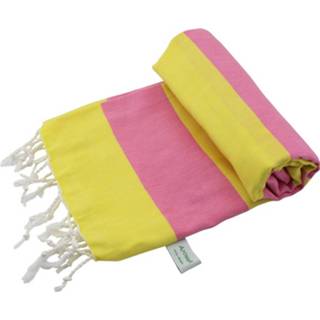 👉 Hammamdoek geel roze katoen multikleur Arowell Double Banded Pestemal - Fouta Hamamdoek 180 X 100 Cm 8718998042668