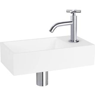 👉 Fonteinset chroom solid surface Differnz 36x18.5x9cm rechthoek met kraan en afvoer inclusief sifon 38.402.34 8712793559536