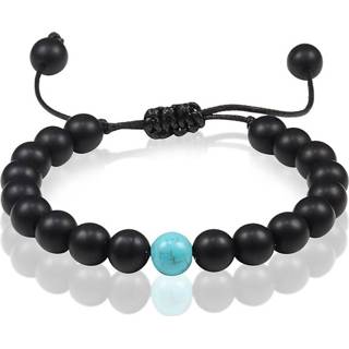 👉 Kralenarmband zwart turkoois natuursteen One Size mannen Memphis Kralen armband verstelbaar Matte Agaat 8mm