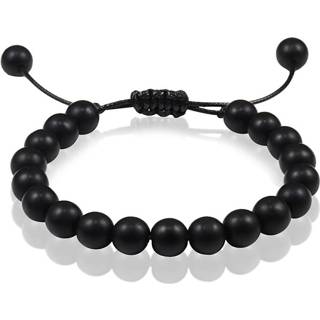 👉 Kralenarmband zwart natuursteen One Size mannen Verstelbare kralen armband Memphis Matte Agaat 8mm
