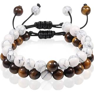 👉 Kralenarmband bruin natuursteen One Size mannen Kralen armbanden set Verstelbaar Howliet Tijgeroog